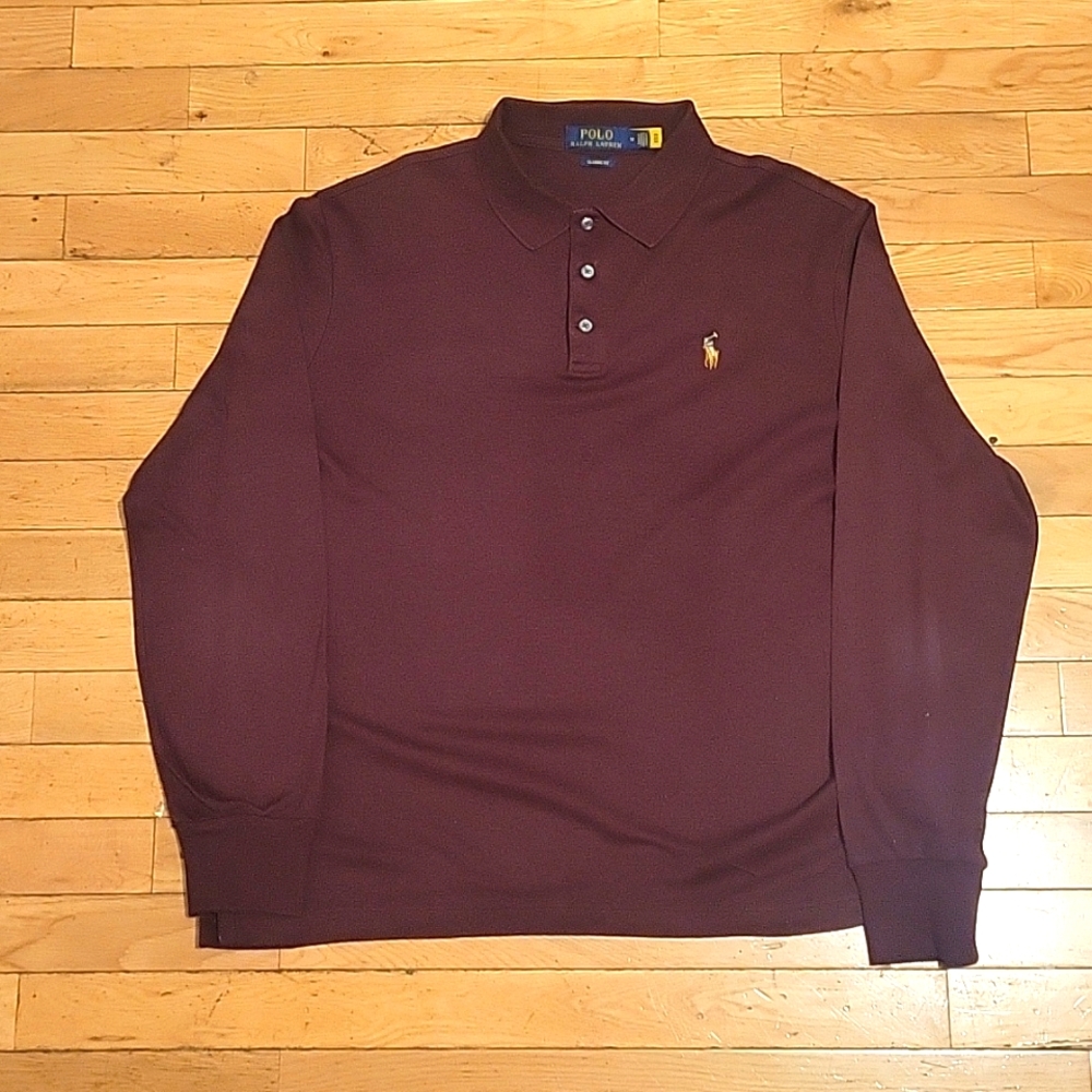Ralph lauren mens long sleeve polo (burgundy) size (M)